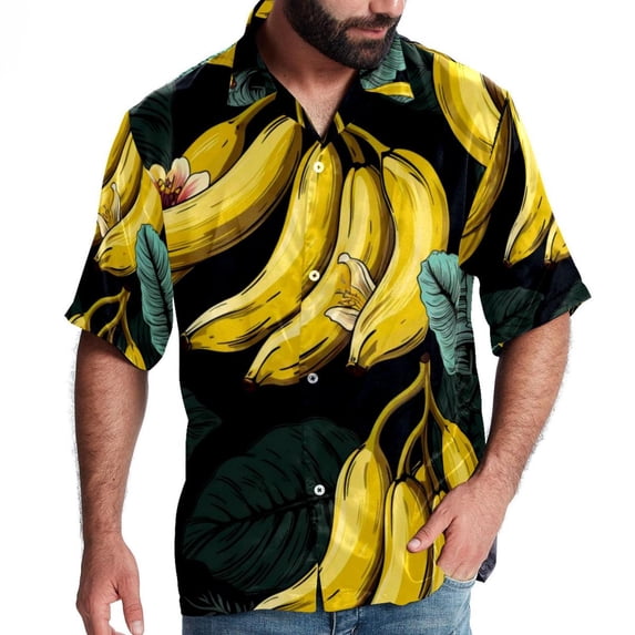 Banana Men's Short Sleeve Hawaiian Shirt, Poplin Casual Printed Button Down, Summer Beach Unisex Shirts