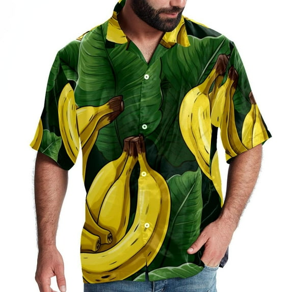 Banana Men's Short Sleeve Poplin Shirt, Button Down Casual Summer Beach Printed Unisex Shirt