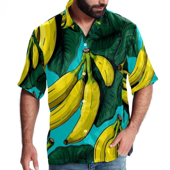 Banana Men's Short Sleeve Printed Button Down Beach, Casual, Poplin Shirts for Summer Vacation
