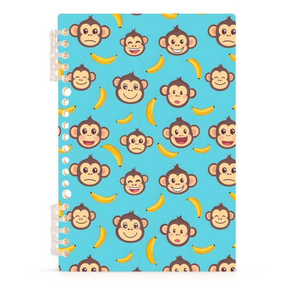 Banana Monkey Face Pattern A5 Notebook Refillable 60 Sheets Detachable Ring Binder PP Cover Journal
