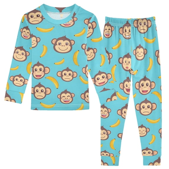 Banana Monkey Face Pattern Cotton Pajamas 2 Piece Set Sleepwear Soft and Comfortable Homewear Nightwear