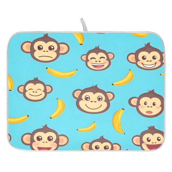Banana Monkey Face Pattern Drying Dish Mat Quick Drying Absorbent Soft Durable for Kitchen 16" x 18"