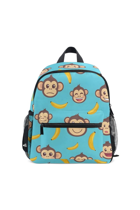 Banana Monkey Face Pattern Mini Backpack Cute Small Backpack with Chest Strap and Whistle Ages 3-8