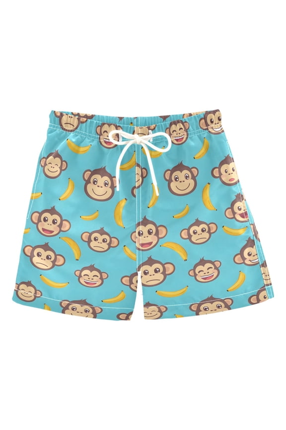 Banana Monkey Face Pattern Swim Trunks Quick Dry Beach Pool Board Shorts Lightweight Stylish Print Sizes 2T to XL