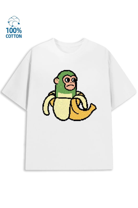 Banana Monkey Tee mens cartoon white All-season fitness tops, stylish athletic looks, durable activewear funny muttley Retro Unisex Shirt Graphic Tee tshirts