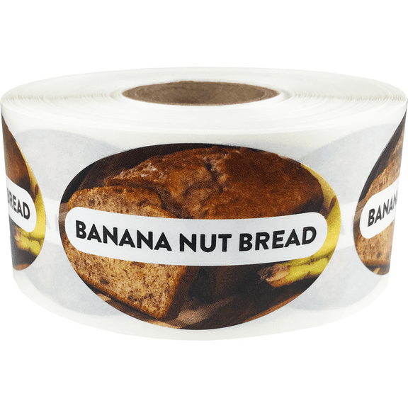Banana Nut Bread Grocery Store Baking Food Labels | 1.25 x 2" inch Oval Shape - 500 Pack | InStockLabels.com