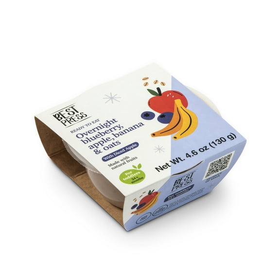 Best Press Toddler Food, Delicious Blueberry Overnight Oats, with Texture and Advanced Flavor Profile, 4.6oz or 130g, Clean Ingredient Profile, No Artificial Ingredients