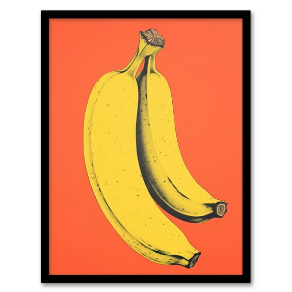 Banana Orange Kitchen Painting Vibrant Yellow on Orange Flat Bold Colour Art Print Framed Poster Wall Decor 12x16 inch