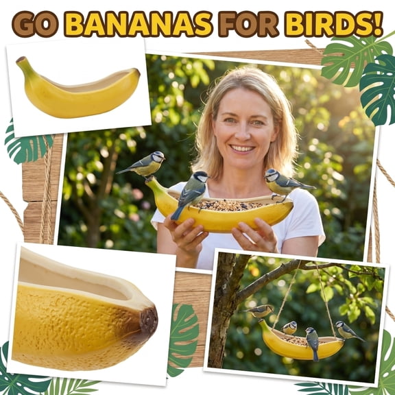 Banana Peel Shaped Hanging Bird Feeder, Quirky Novelty Garden Decor, Outdoor Resin Wild Bird Feeder, Funny Gift for Bird Lovers(Multicolor)