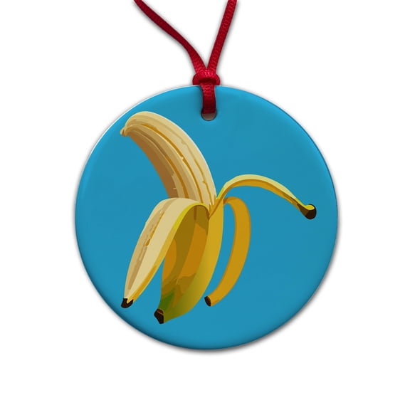 Banana Peeled Fruit Christmas Tree Holiday Round Ceramic Ornament