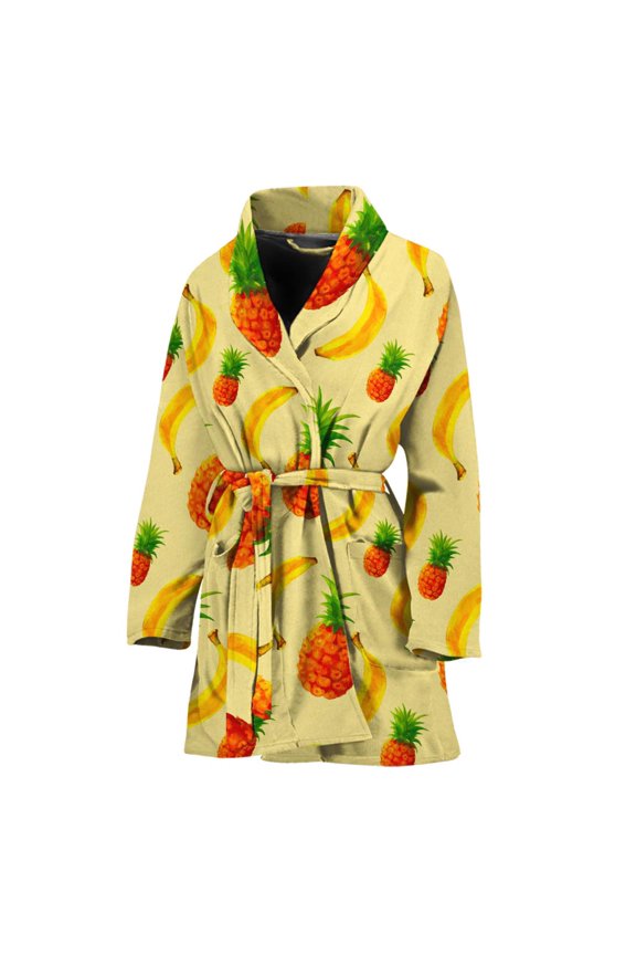 Banana Pineapple Pattern Print Women Bathrobe