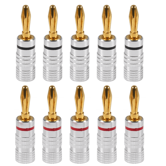 Banana Plugs, Closed Screw 24K Gold Plated Banana Speaker Plug Connectors, 4mm Speaker Connector for Speaker Wire, Home Theater, Audio/Video Receiver, Amplifiers and Sound Systems