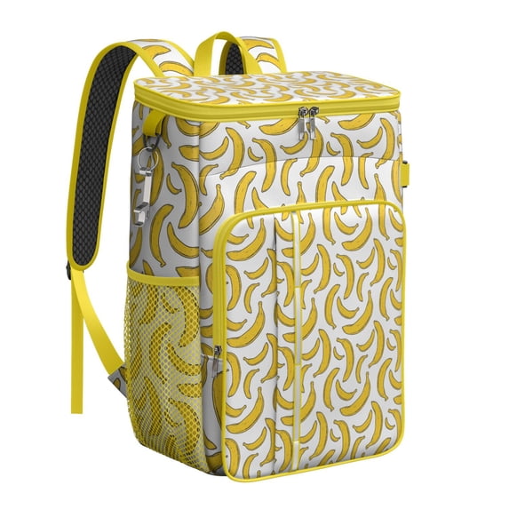 Banana Print Insulated Cooler Backpack - 20L High-Capacity Leakproof Soft Cooler Bag for Camping, Beach & Picnic with Long-Lasting Insulation & Multiple Pockets (Cute Tropical Fruit Design)