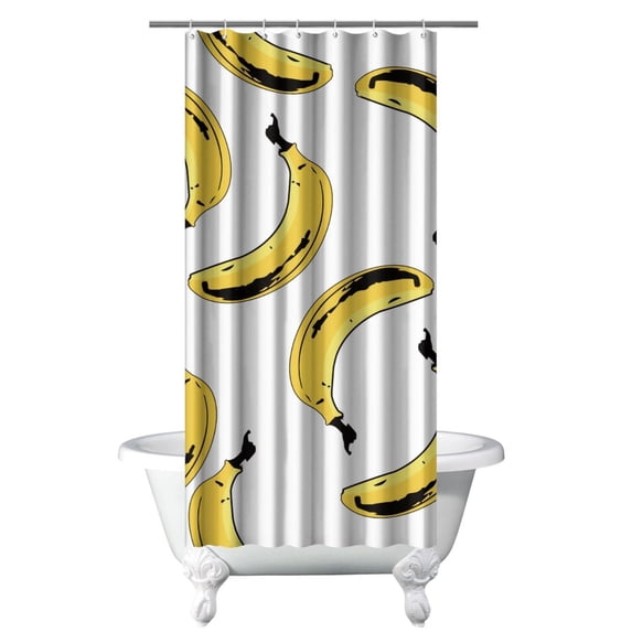 Banana Print Shower Curtain Yellow Fruit Pattern Cute Kawaii Cartoon Funny Design Aesthetic Illustration Painting for Banana Lover Tropical Bathroom Decor Waterproof with Hooks