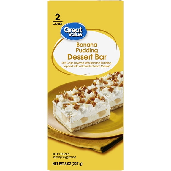 Great Value Banana Pudding Dessert Bar, Frozen Layered Cake Dessert, 2 Count, 8 oz