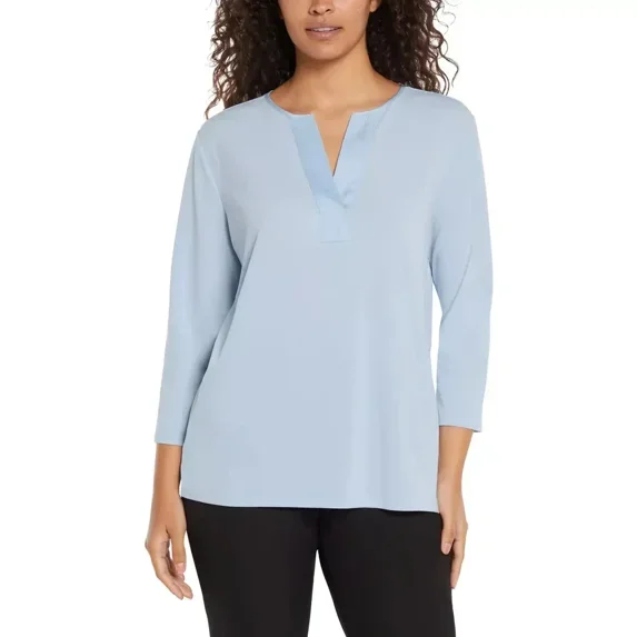 Banana Republic Ladies' V-Neck 3/4 Sleeve Top Blouse, Blue Medium