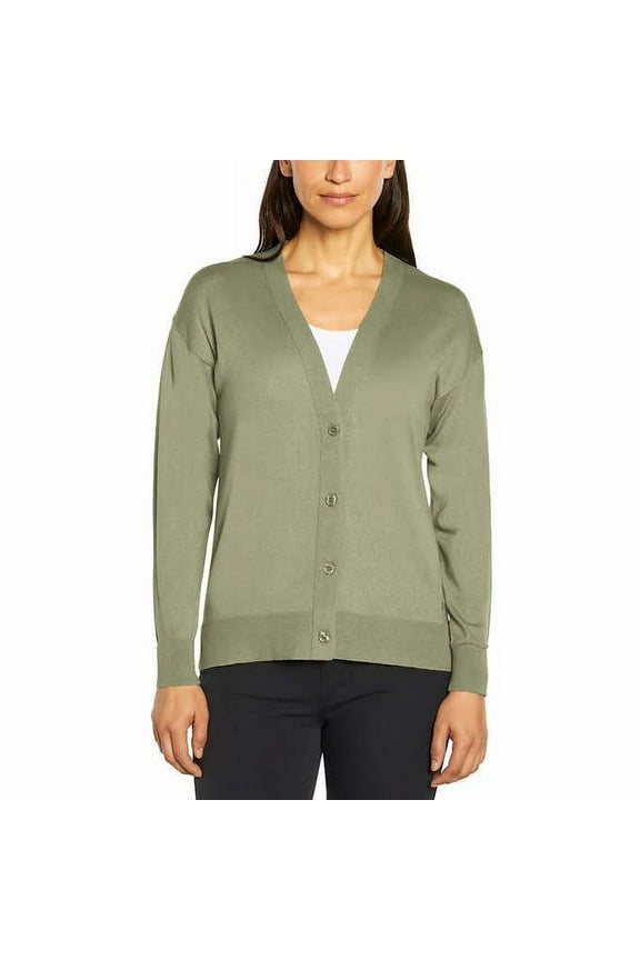 Ladies' Long Sleeve Cardigan, Green, Medium