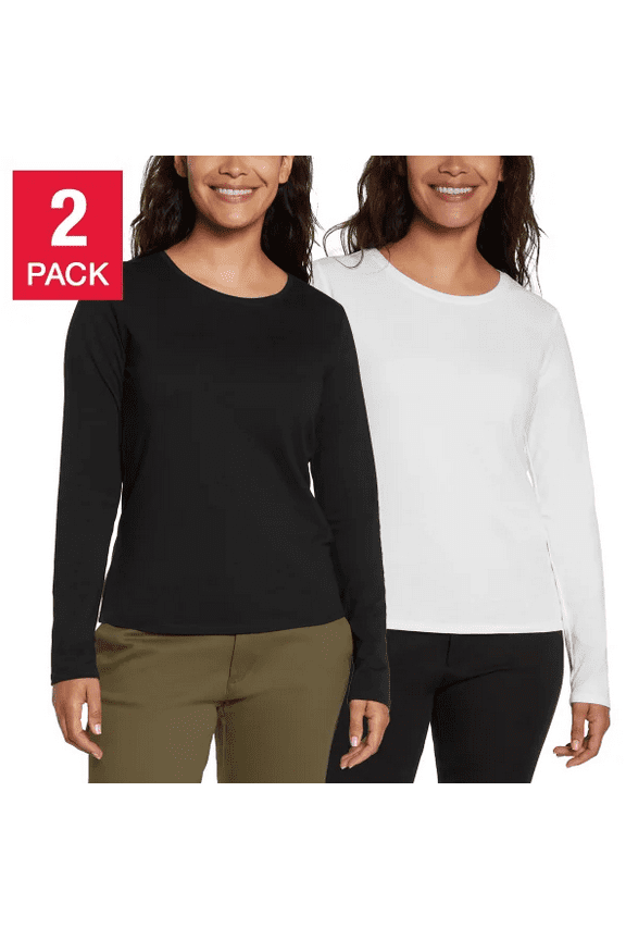 Ladies' Long Sleeve Tee 2 Pack, White/Black Large