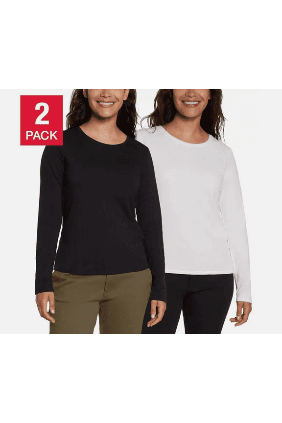 Ladies' Long Sleeve Tee 2 Pack, White/Black X-Large