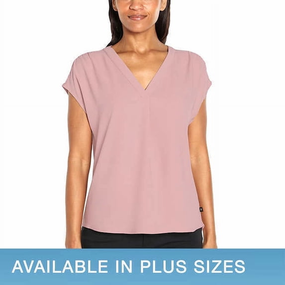 Banana Republic Ladies' Short Sleeve V-Neck Blouse 1685714 (Pink, Small)