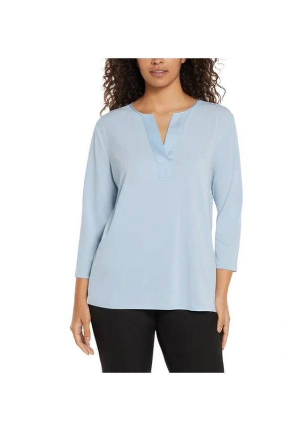 Ladies' Size 3X (26-28) V-Neck 3/4 Sleeve Top Blouse, Blue