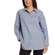 Banana Republic Ladies Size XS 0 Button Down Long Sleeve Shirt, Blue Stripe