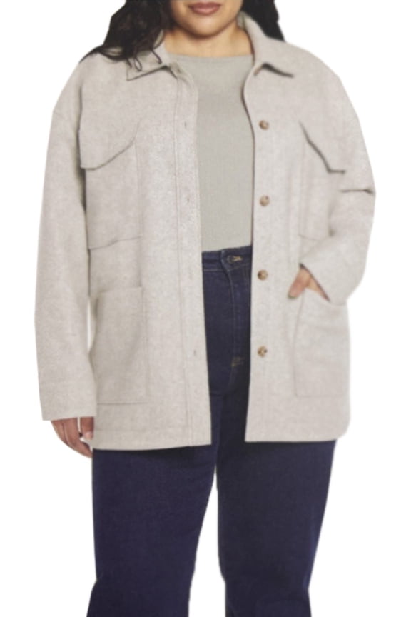 Ladies' Structured 4 Pocket Button Shacket Oversize Shirt Tan jacket