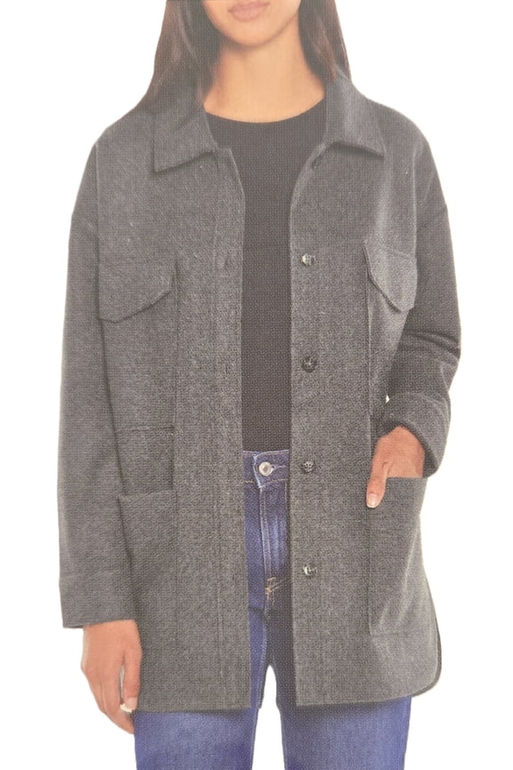 Ladies' Structured 4 Pocket Button Shacket Oversize Shirt jacket | Gray, Small