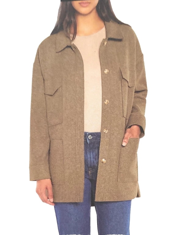 Ladies' Structured 4 Pocket Super Soft Shirt Jacket Small Brown