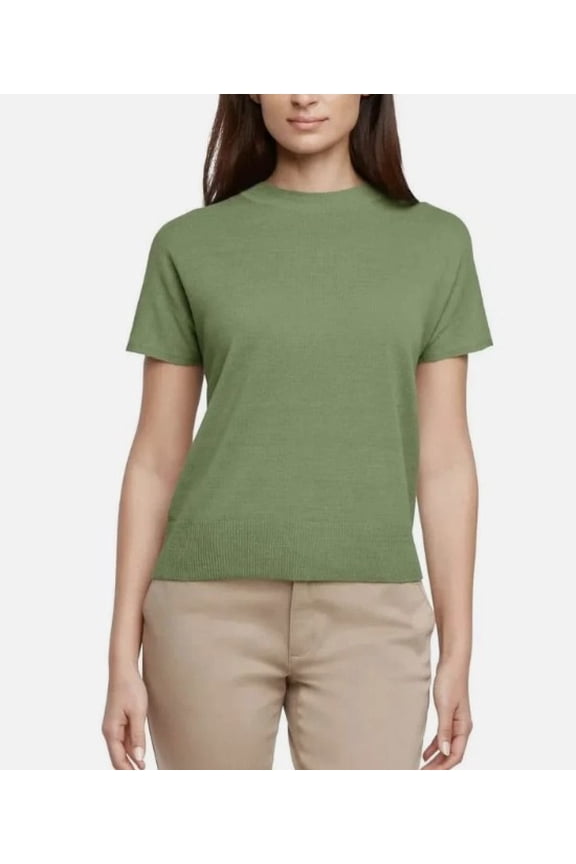 Women's Linen Blend Short Sleeve Top, Green, Large