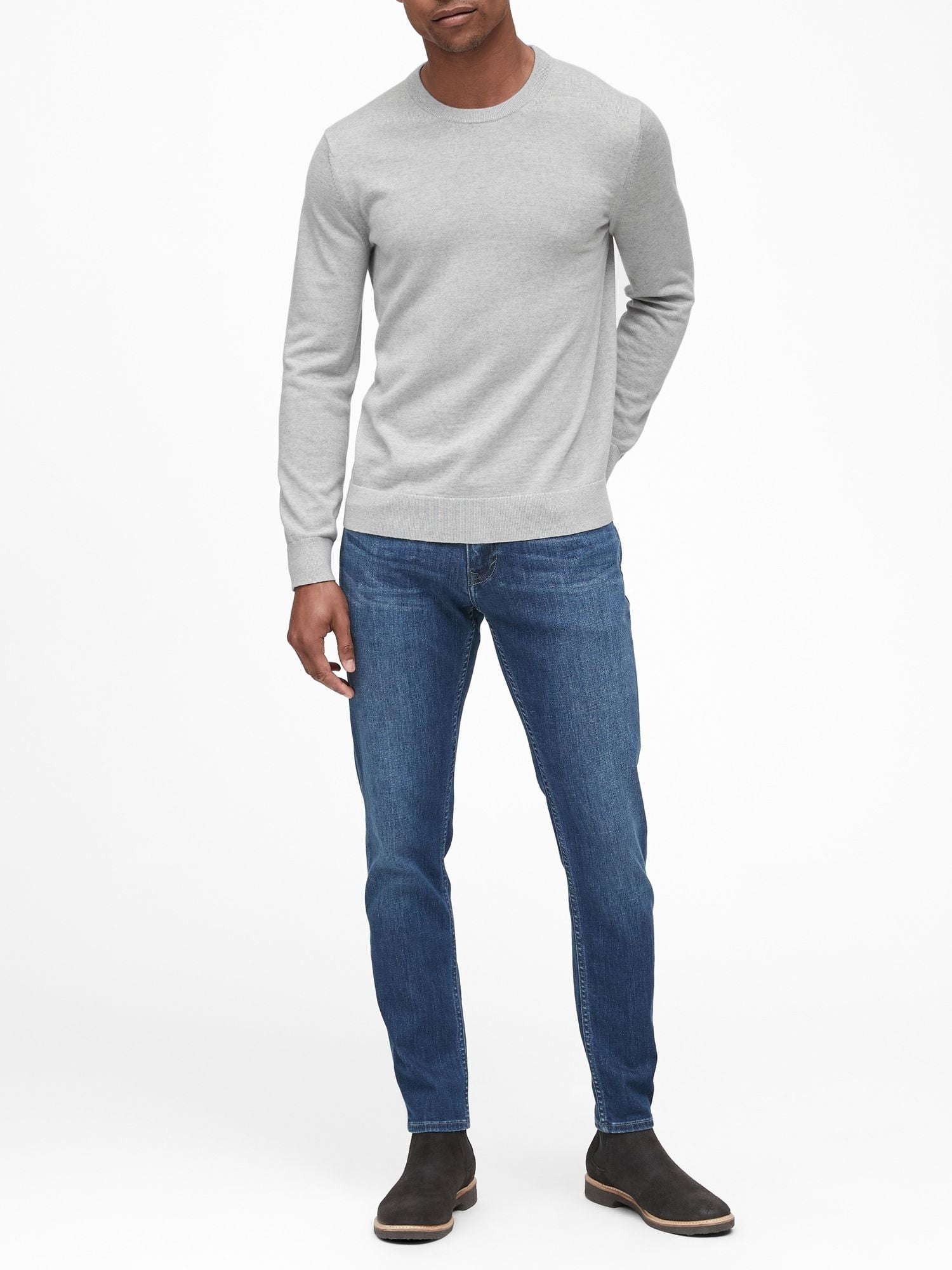 Banana Republic Men’s Crew Neck Pullover Sweater (Gray, M)