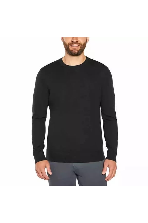 Mens Merino Wool Ribbed Contrast Sweater | Black, Medium