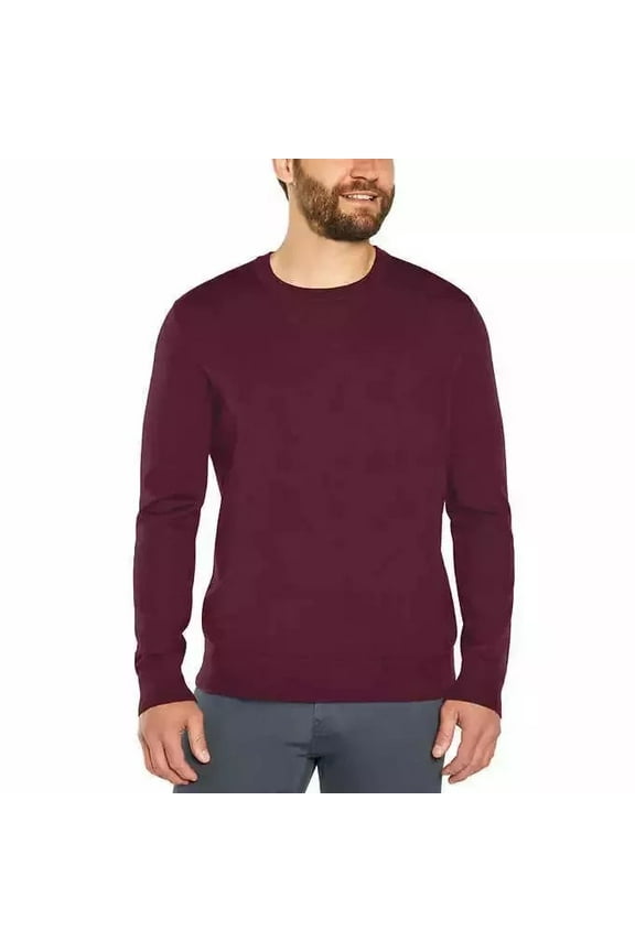 Mens Merino Wool Ribbed Contrast Sweater | Dark Red, Medium