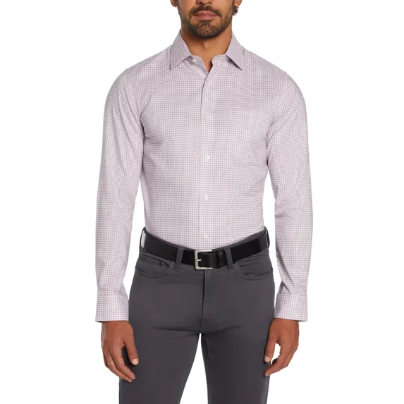 Banana Republic Men's Slim Fit Wrinkle Free Non-Iron Dress Shirt, Purple Check M