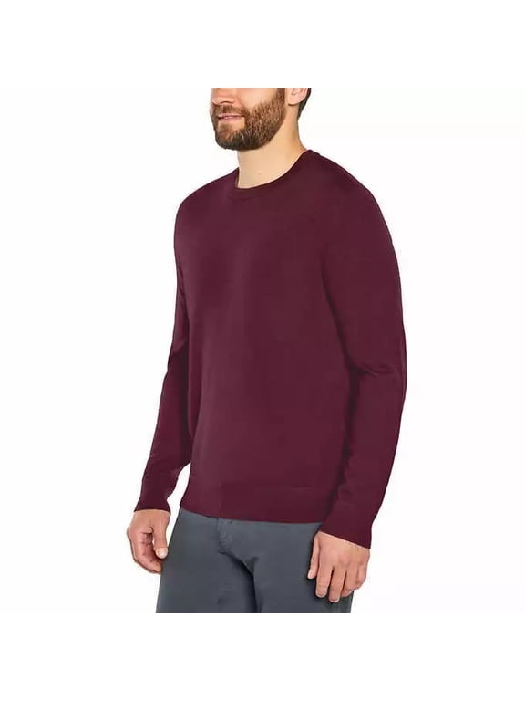 Men's Textured Double-Knit Crew Pullover (Red, M)