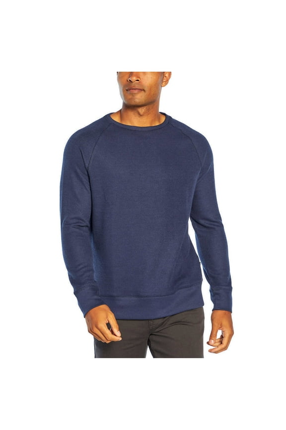 Mens Waffle Crew Sweatshirt, Mid-weight (Navy, Large)