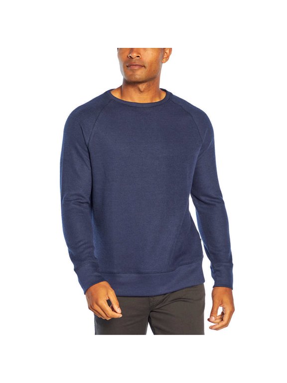Mens Waffle Crew Sweatshirt, Mid-weight (Navy, Medium)