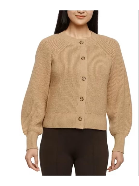 Women's Button Front Cardigan Tan Large