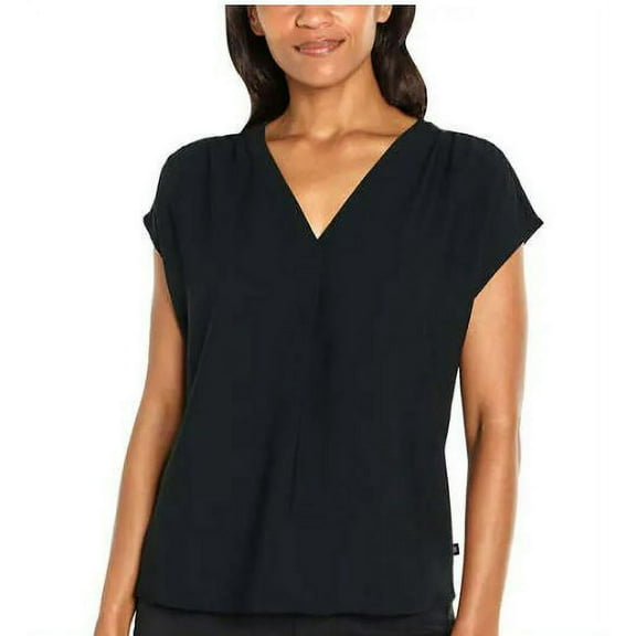 Banana Republic Women's Cap Sleeve V Neck Top (Black, XXL)