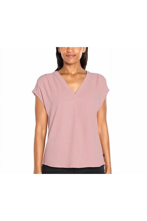 Women's Cap Sleeve V Neck Top (Pink, M)