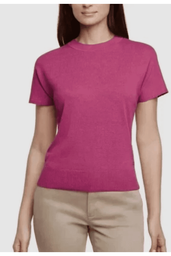 Women's Linen Blend Short Sleeve Top, Pink, XL