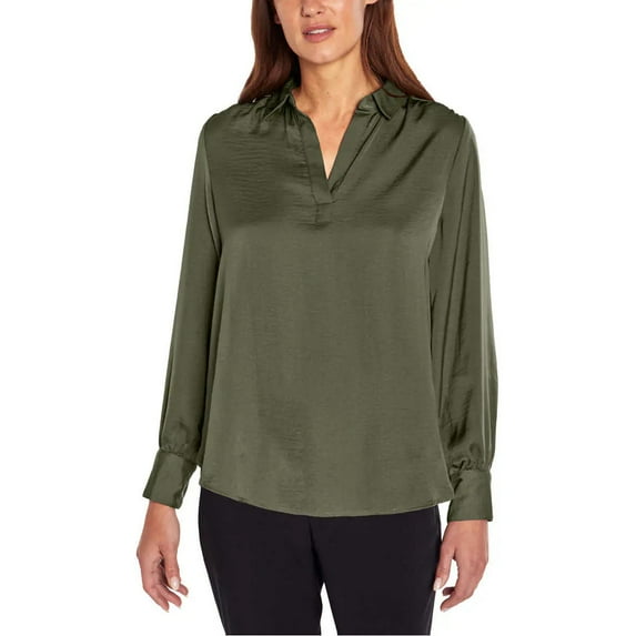 Banana Republic Women's Long Sleeve Satin Pullover (Green, XL)
