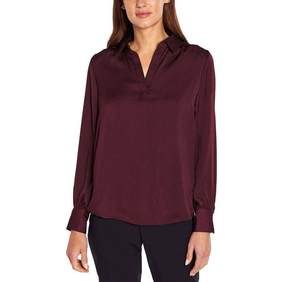 Banana Republic Women's Long Sleeve Satin Pullover (Red, Medium)