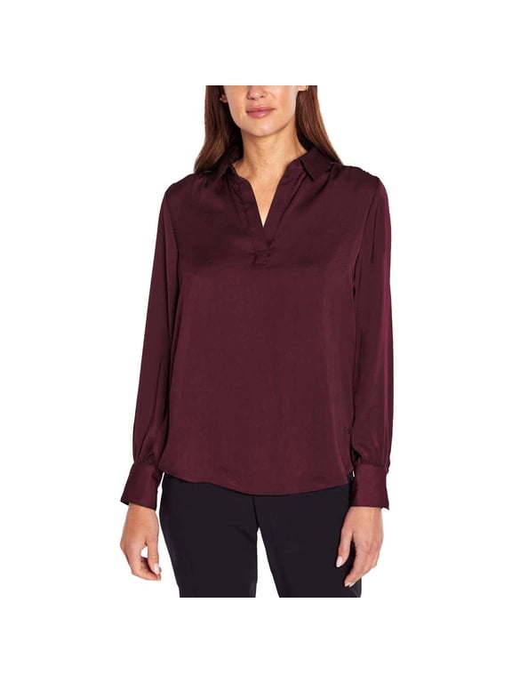 Women's Long Sleeve Satin Pullover (Red, Medium)