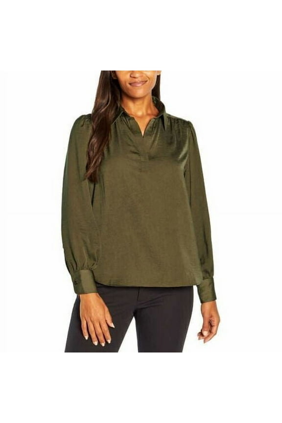 Women's Long Sleeve Satin Pullover Top 1640870 Color Green Size XXL