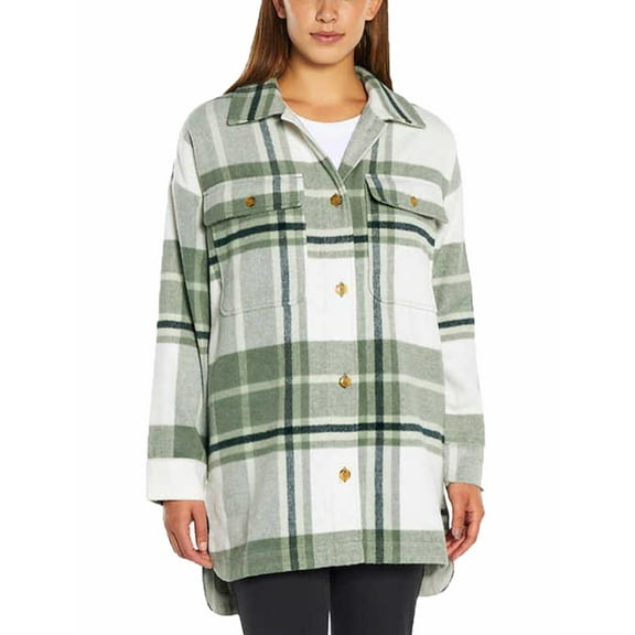 Banana Republic Women's Plaid Flannel Shirt Jacket (Green, XS)