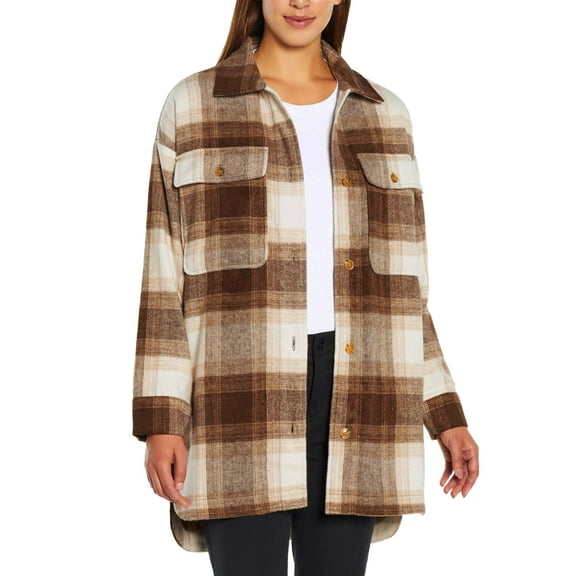 Banana Republic Women's Plaid Midweight Button-up Shirt Jacket (Brown, XXL)