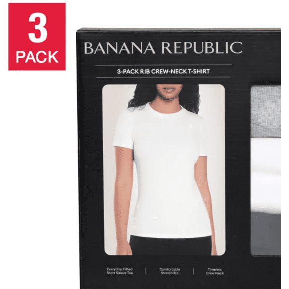 Banana Republic Women's Ribbed Crewneck T-Shirt, 3-pack Large