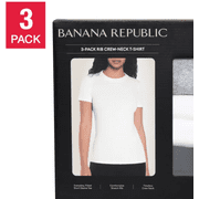 Banana Republic Womens Ribbed Crewneck T-Shirt, 3-pack Large