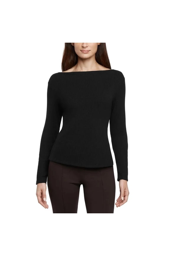 Women's Ribbed Long Sleeve Top, Black, L